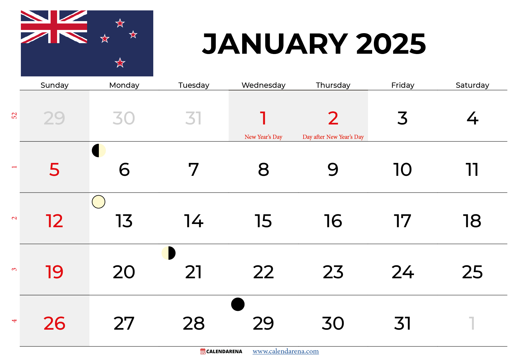 January 2025 Calendar Nz Printable pertaining to Printable Calendar 2025 Nz Word