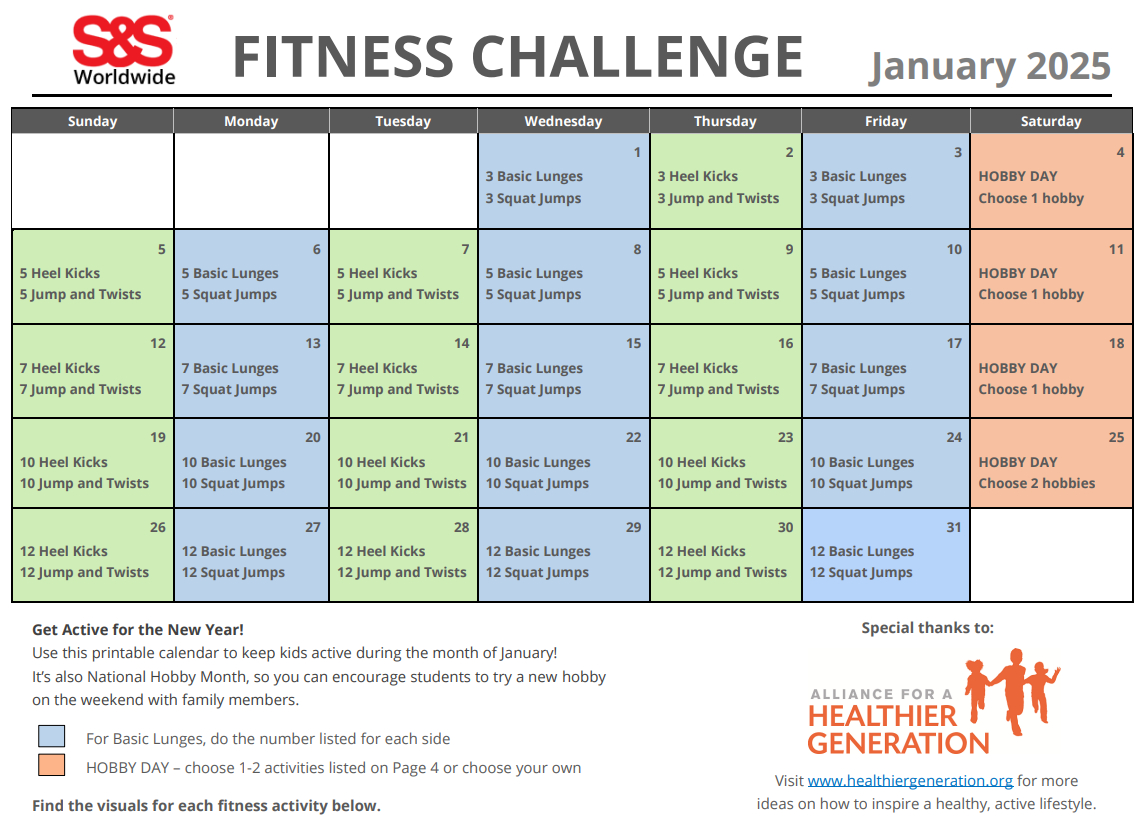 January Printable Fitness Challenge Calendar - S&amp;amp;S Blog throughout 2025 Workout Calendar Printable Free