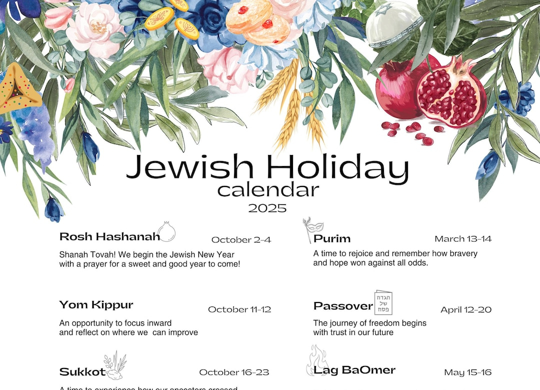 Jewish Holiday Calendar 2025 | Hebrew Calendar | Rosh Hashanah regarding Jewish Holidays 2025 Calendar Printable