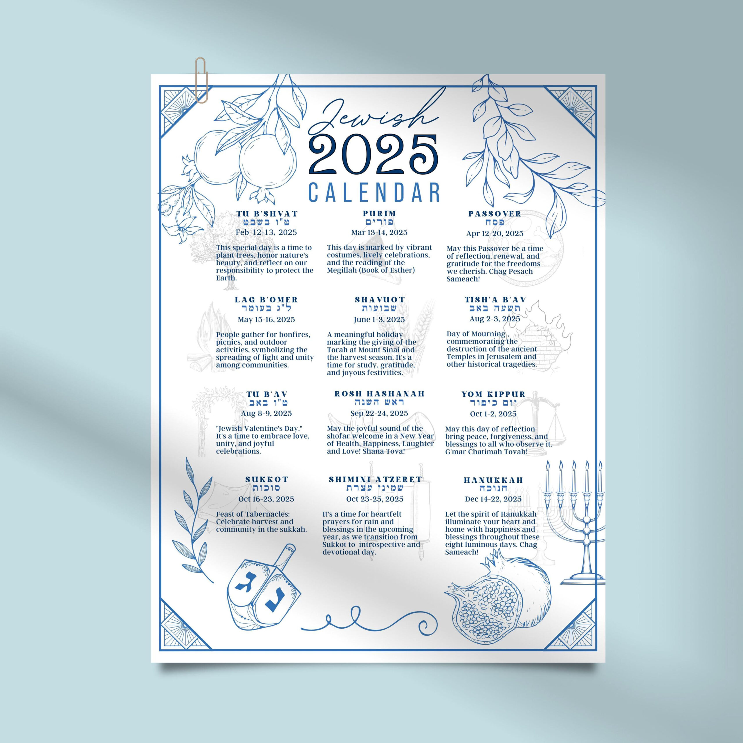 Jewish Holiday - Etsy.de with regard to Jewish Holidays 2025 Calendar Printable