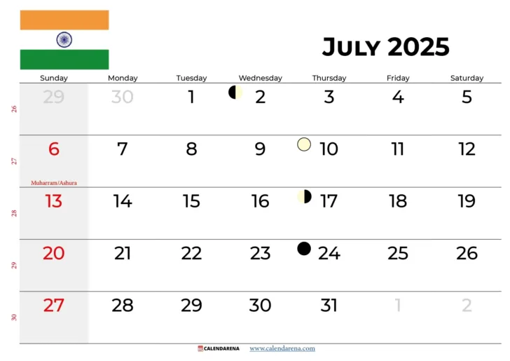 July Calendar 2025 with Holidays