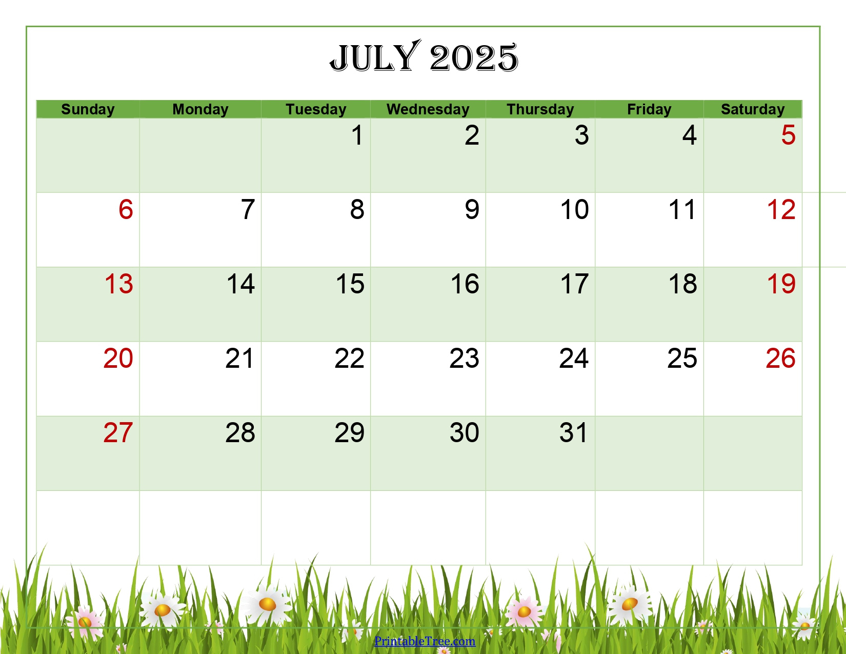 July 2025 Calendar Printable Pdf Template With Holidays intended for July 2025 Green Calendar
