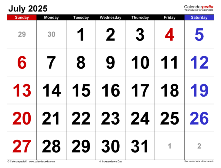 July 2025 Calendar Philippines with Holidays Printable