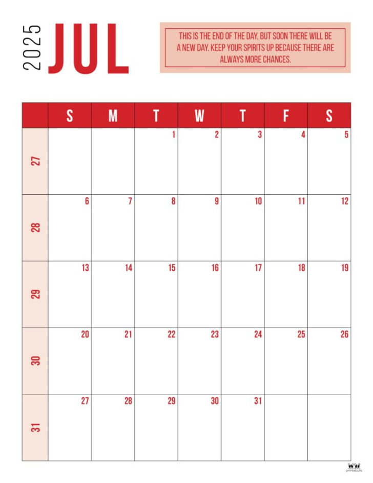 July 2025 Calendar Printable Portrait Lined