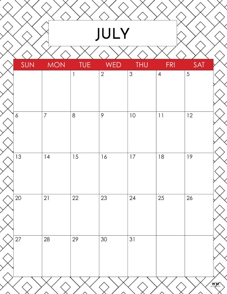 July 2025 Calendars - 107 Free Printables | Printabulls regarding July 2025 Calendar Printable Portrait Lined