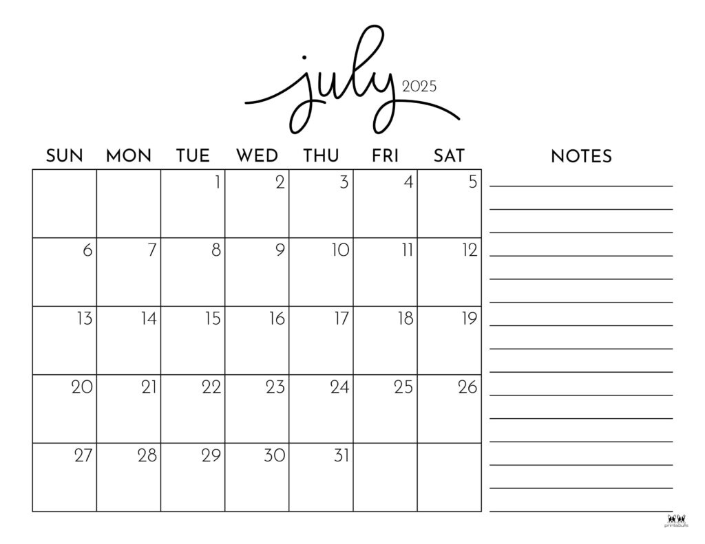 July 2025 Calendars - 107 Free Printables | Printabulls regarding July 2025 July 2025 Printable Calendar