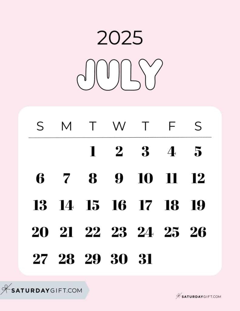 July 2025 Calendars - 23 Cute Free Printable Pdfs | Saturdaygift in Show Me July Calendar 2025