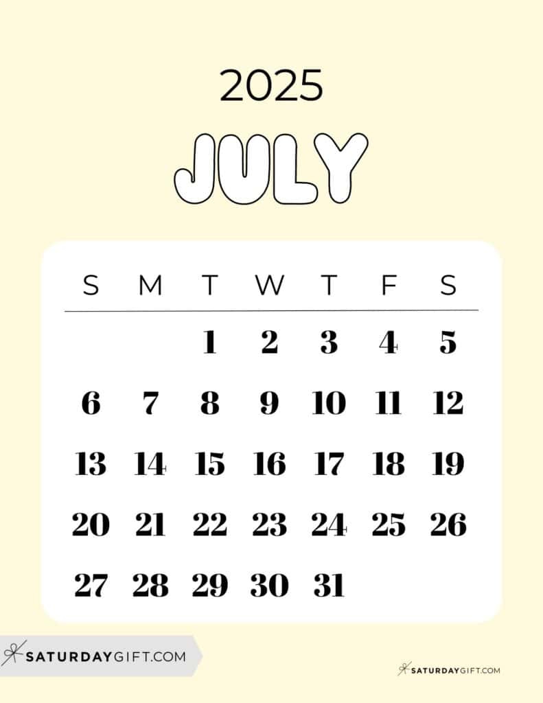 July 2025 Calendars - 23 Cute Free Printable Pdfs | Saturdaygift pertaining to Show Me A Calendar For July 2025