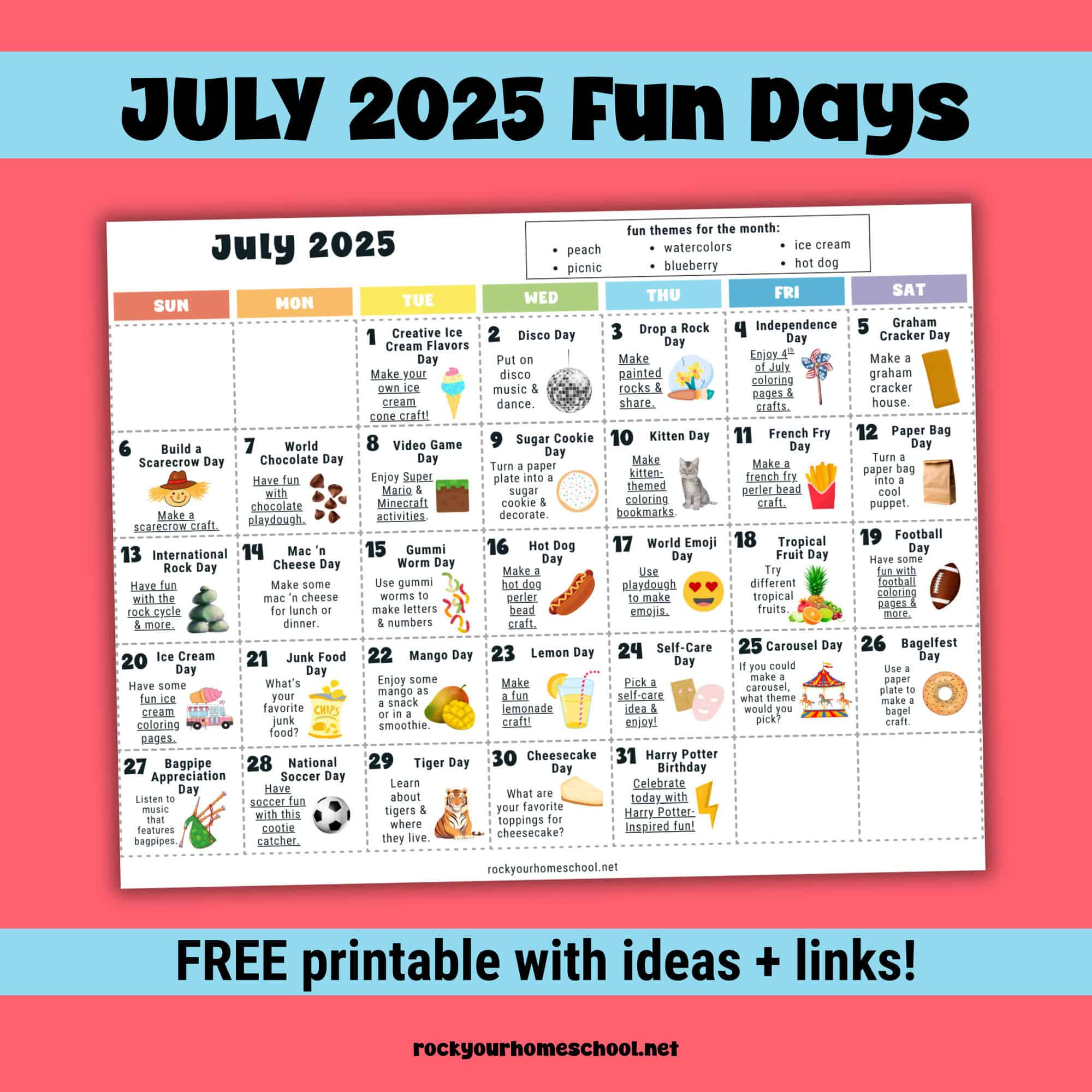 July 2025 Fun Days Calendar (Color) - Rock Your Homeschool with regard to National Days In July 2025 Calendar