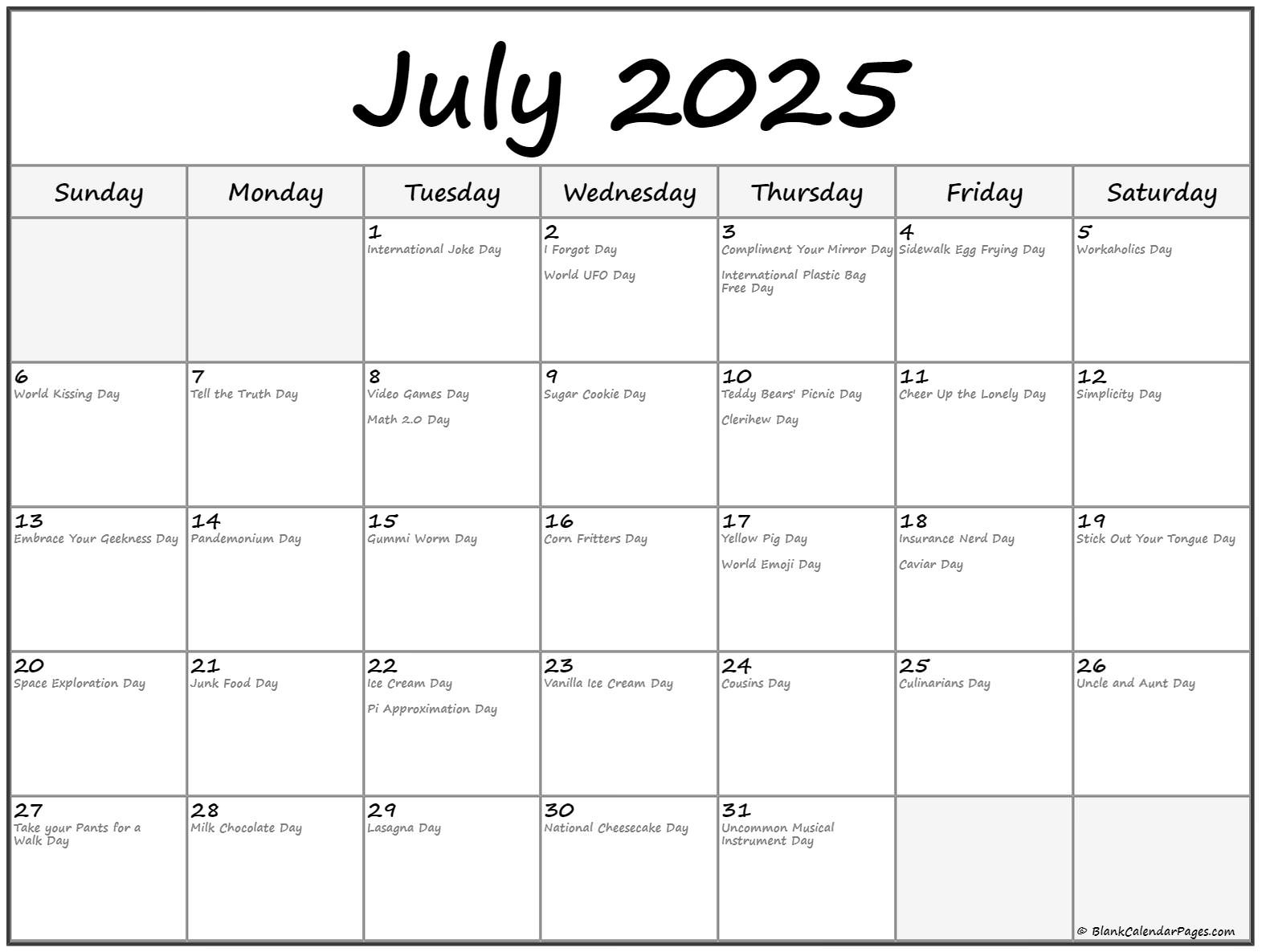 July 2025 With Holidays Calendar pertaining to National Days In July 2025 Calendar