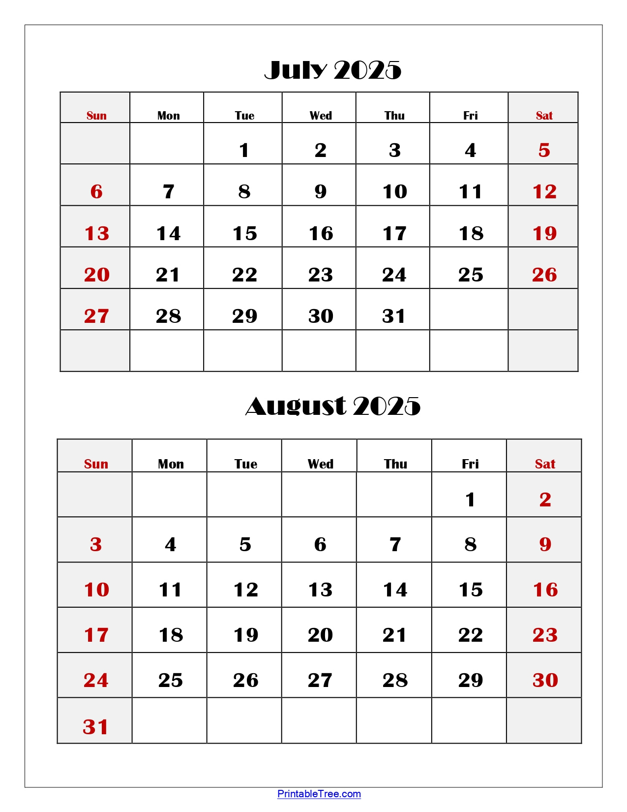 August July 2025 Calendar | Printable Calendar