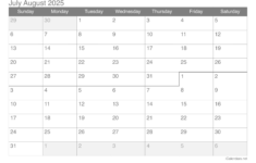 July And August 2025 Printable Calendar in August 2025 To August 2025 Calendar