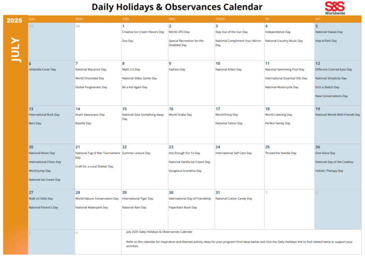 Printable July 2025 Calendar with Holidays