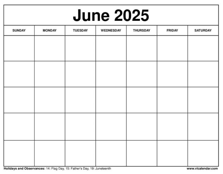 June Printable Calendar 2025