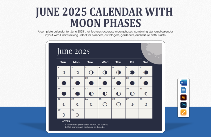 Printable Calendar 2025 with Moon Phases