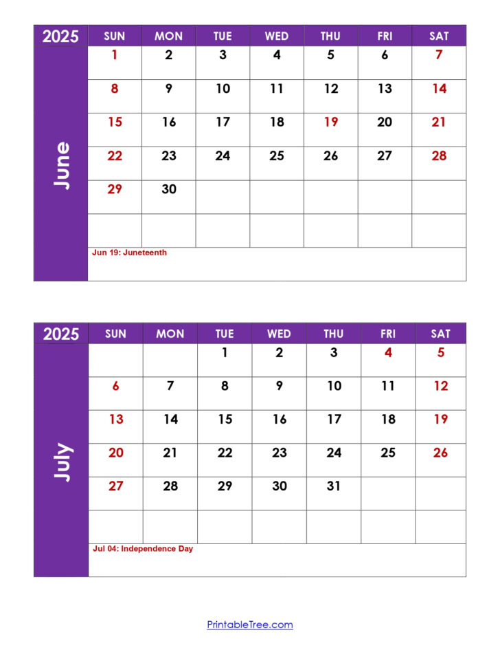 Calendar June July August 2025