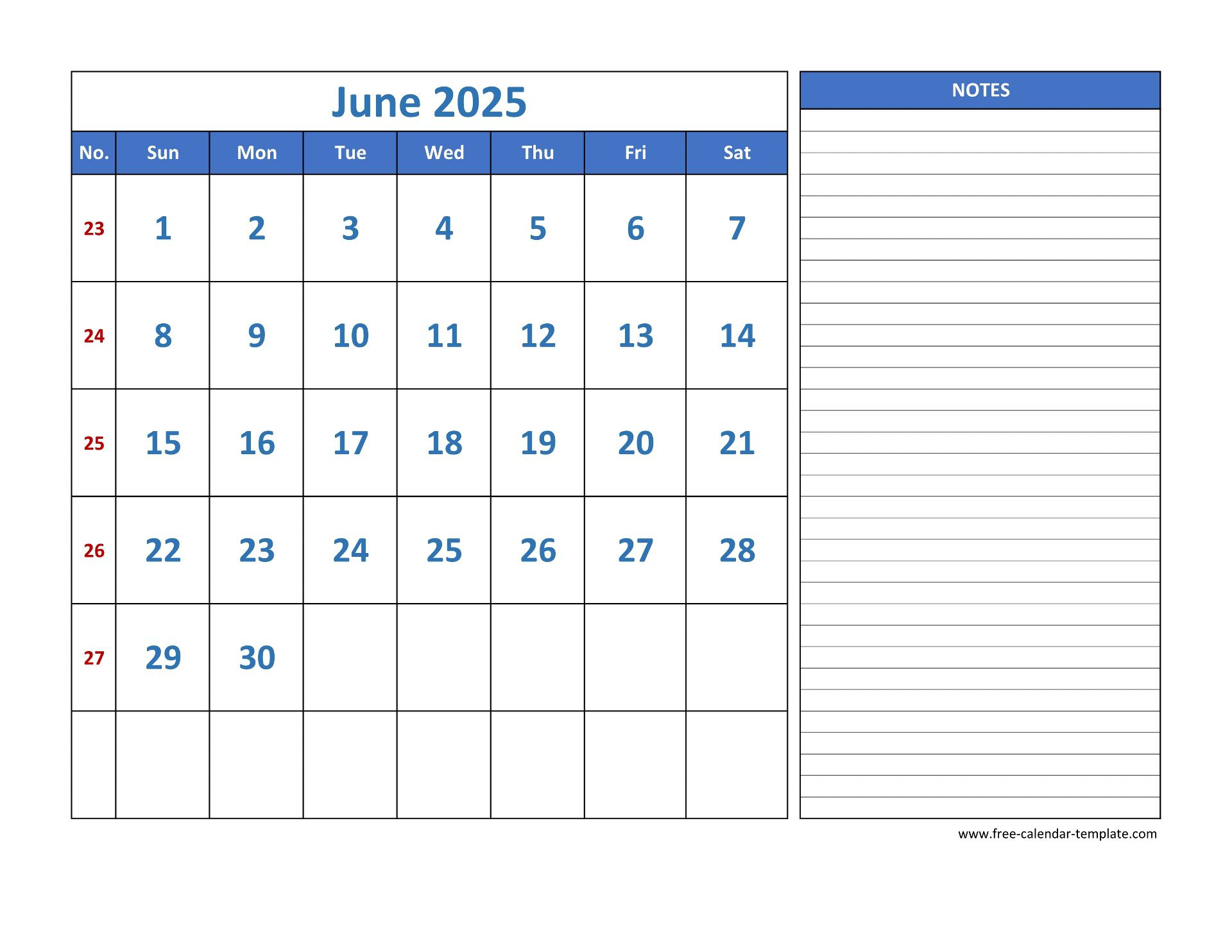 June Calendar 2025 Grid Lines For Holidays And Notes (Horizontal intended for June Printable Calendar 2025 With Lines
