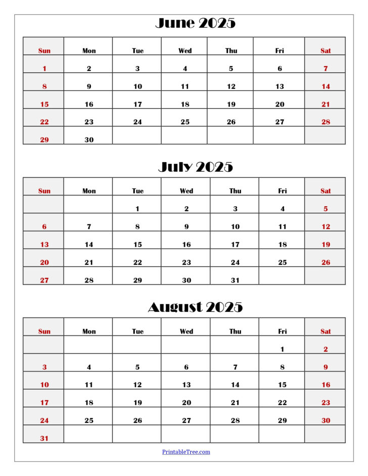 August 2025 – June 2026 Calendar Printable