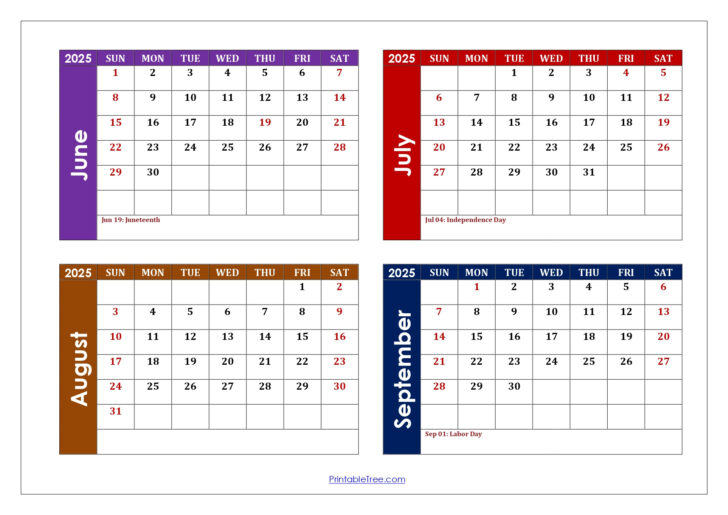 June – August 2025 Calendar