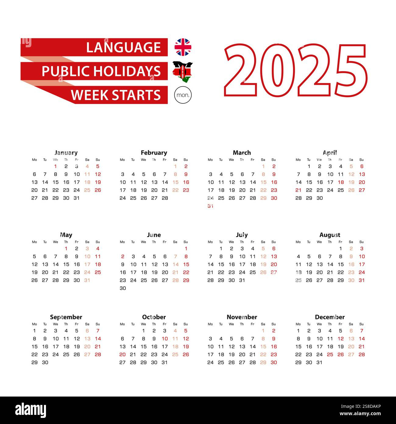 Kenya April Stock Vector Images - Alamy pertaining to Printable Calendar 2025 with Holidays Kenya