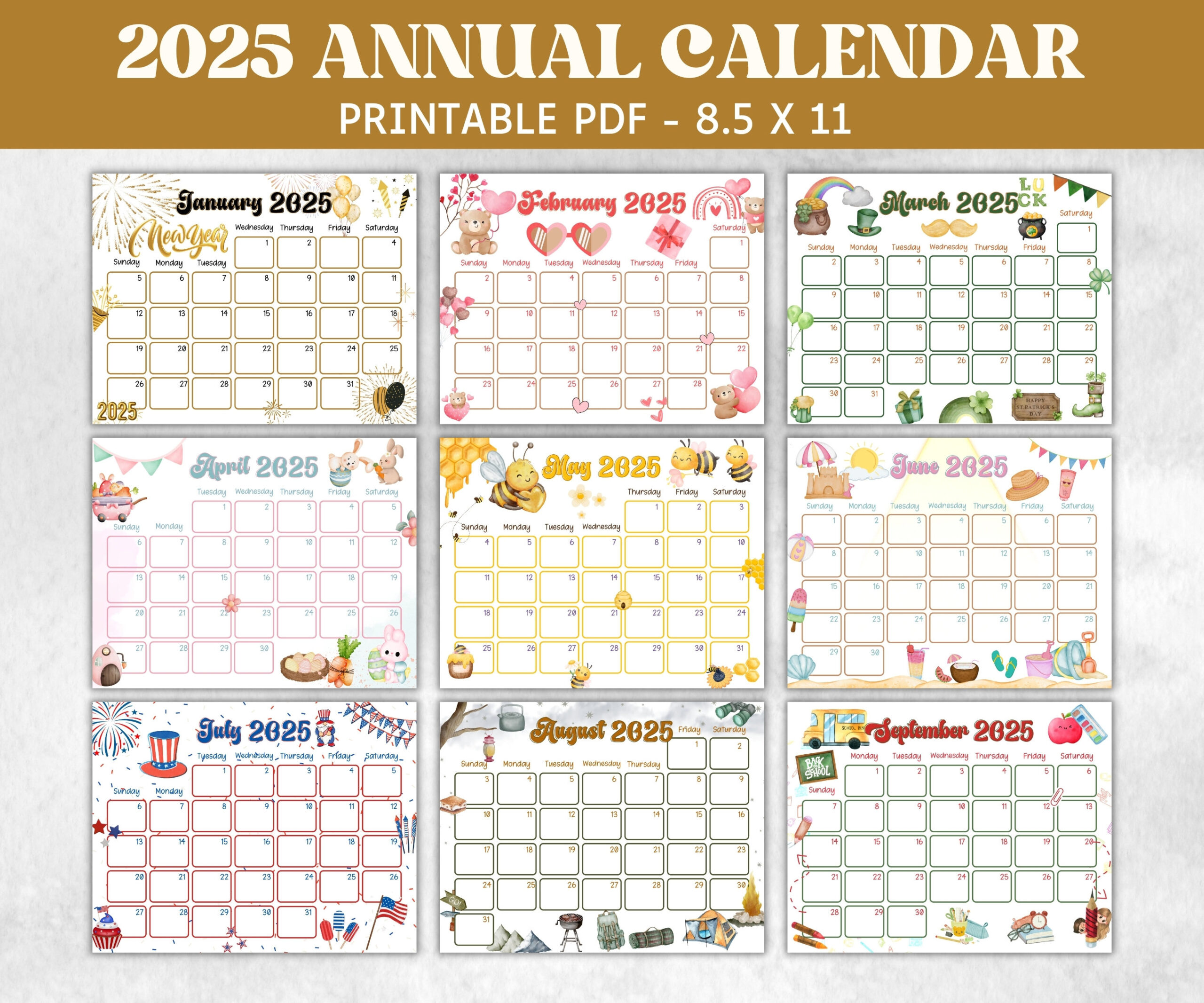 Kids Annual Monthly 2025 Calendar, Printable 2025 Calendar regarding Kids Printable Calendar 2025