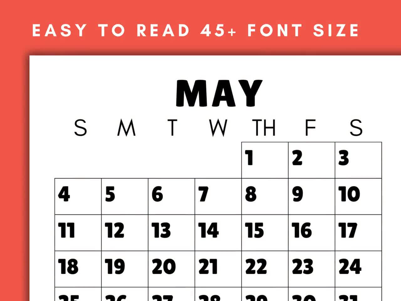Large Print Monthly Calendar, 2025, Senior Citizen Calendar With Large Numbers, Sunday Start, Printable Pdf inside Printable Calendar 2025 Big Numbers