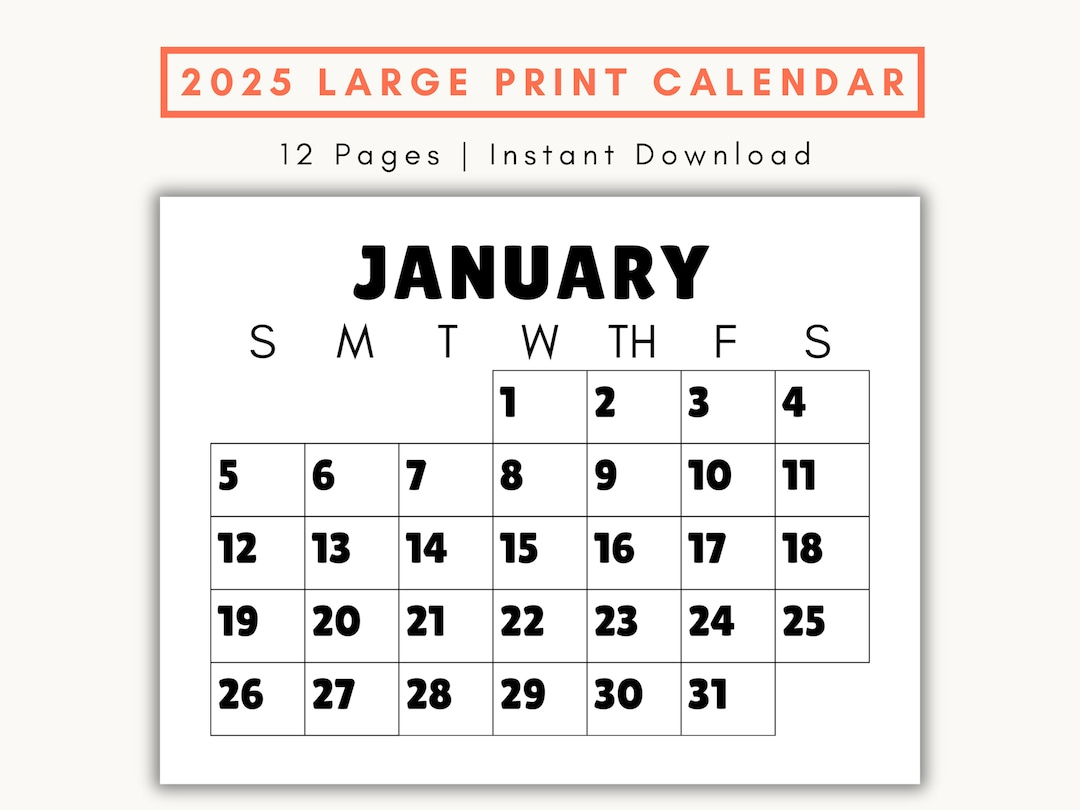 Large Print Monthly Calendar, 2025, Senior Citizen Calendar With with regard to Printable Calendar 2025 Big Numbers