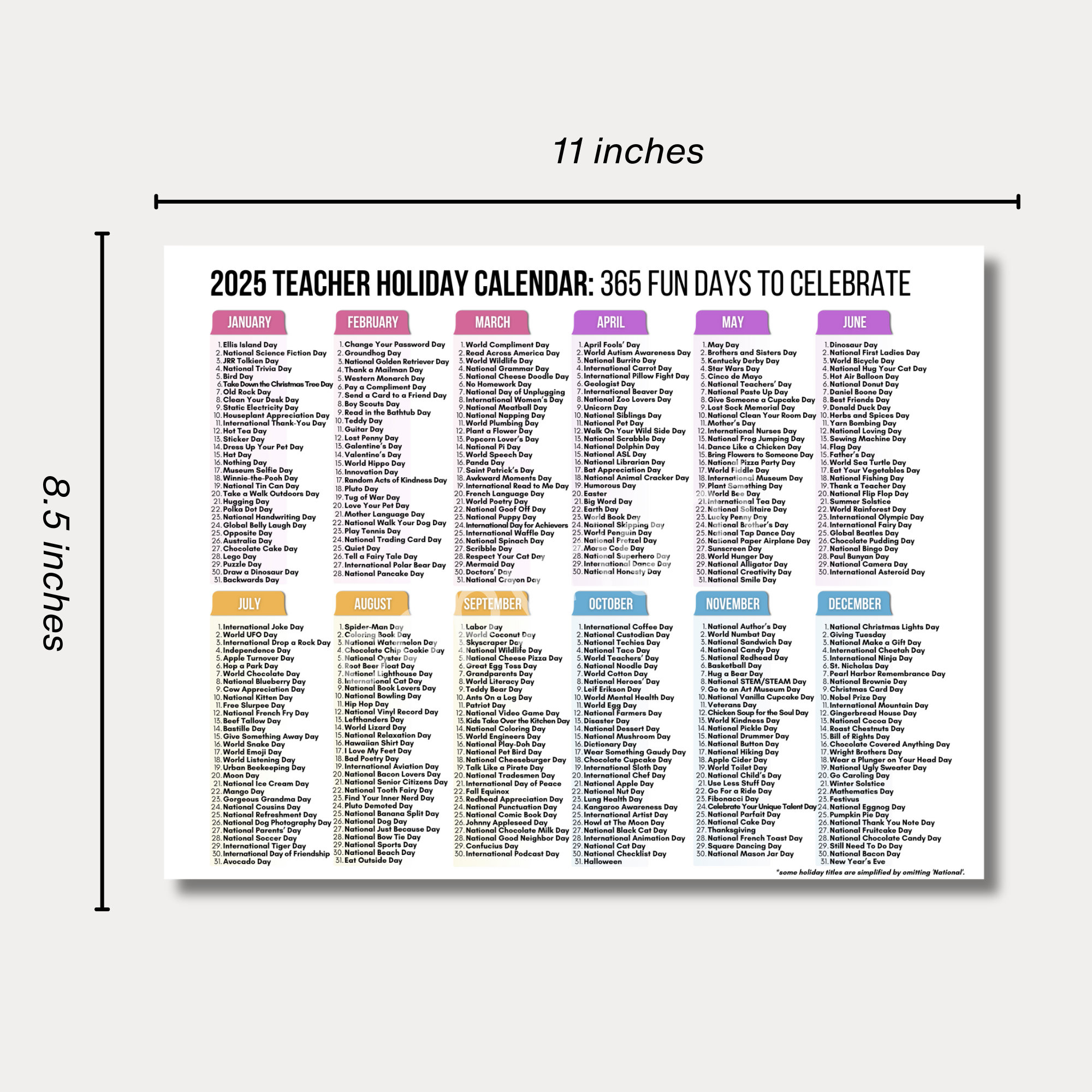 Lehrer National Tage Kalender Printable | 2024 Und 2025 Nationale in 2025 Fun Holiday Calendar Printable
