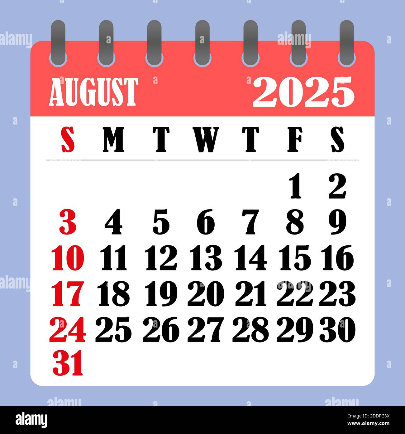 Letter Calendar For August 2025. The Week Begins On Sunday. Time intended for Calender of August 2025