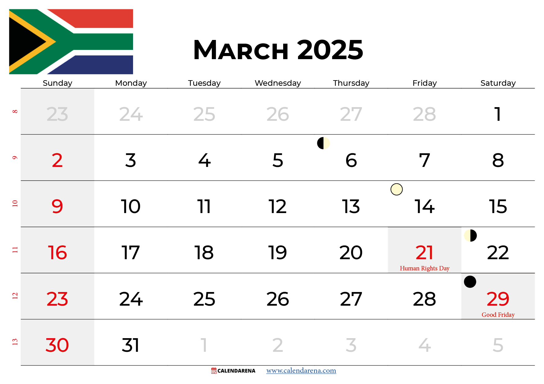 March 2025 Calendar South Africa With Holidays pertaining to Free Printable Calendar 2025 with Holidays South Africa
