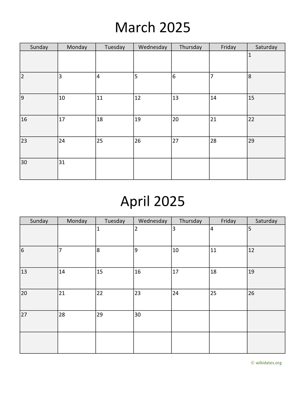 March And April 2025 Calendar | Wikidates regarding Printable Calendar 2025 March And April
