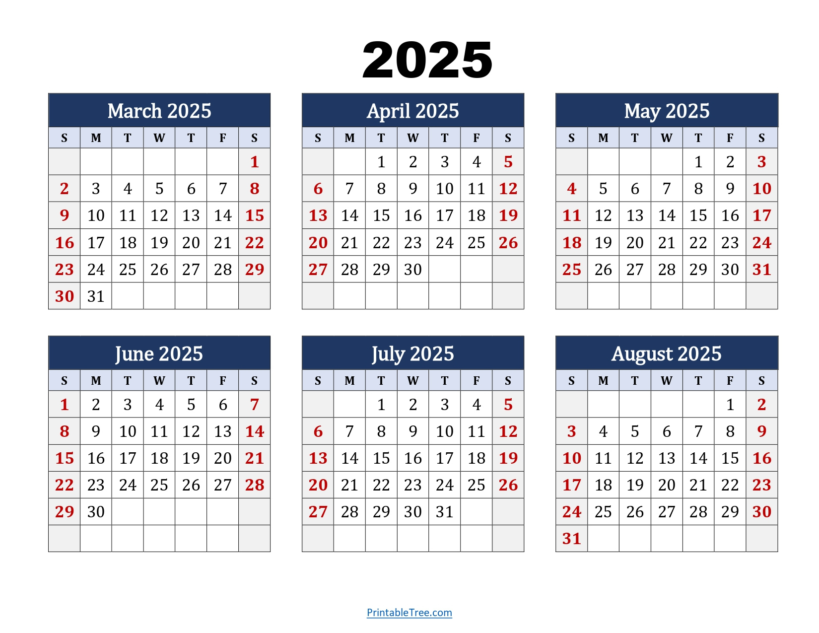 March To August 2025 Calendar Printable Pdf | Six Months Calendar within August 6 2025 Calendar