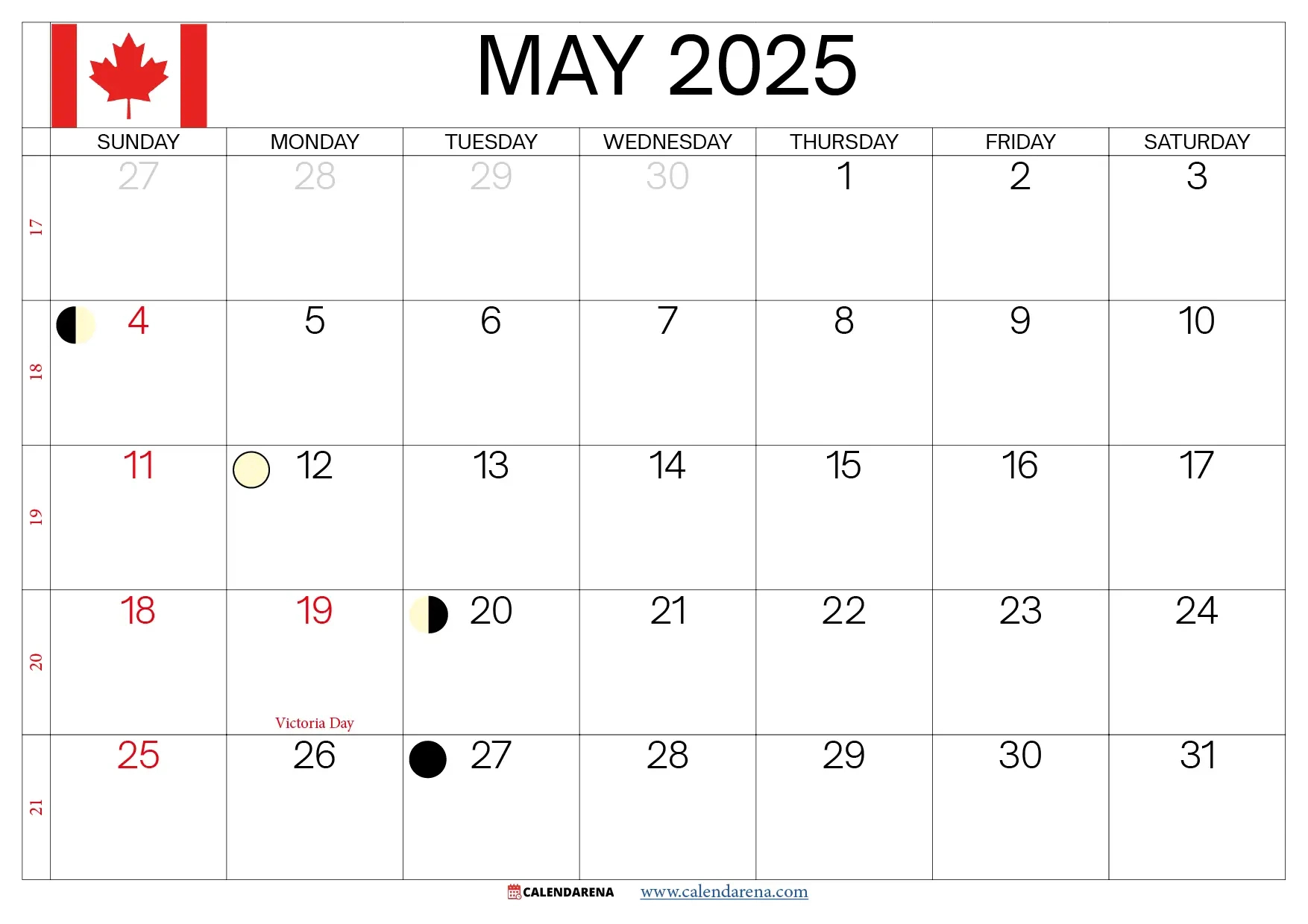 May 2025 Calendar Canada With Holidays throughout Printable Monthly Calendar 2025 with Canadian Holidays