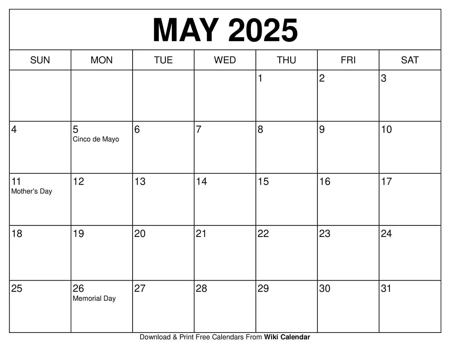May 2025 Calendar - Printable Templates &amp;amp; More with regard to Free Printable Calendar 2025 5X7