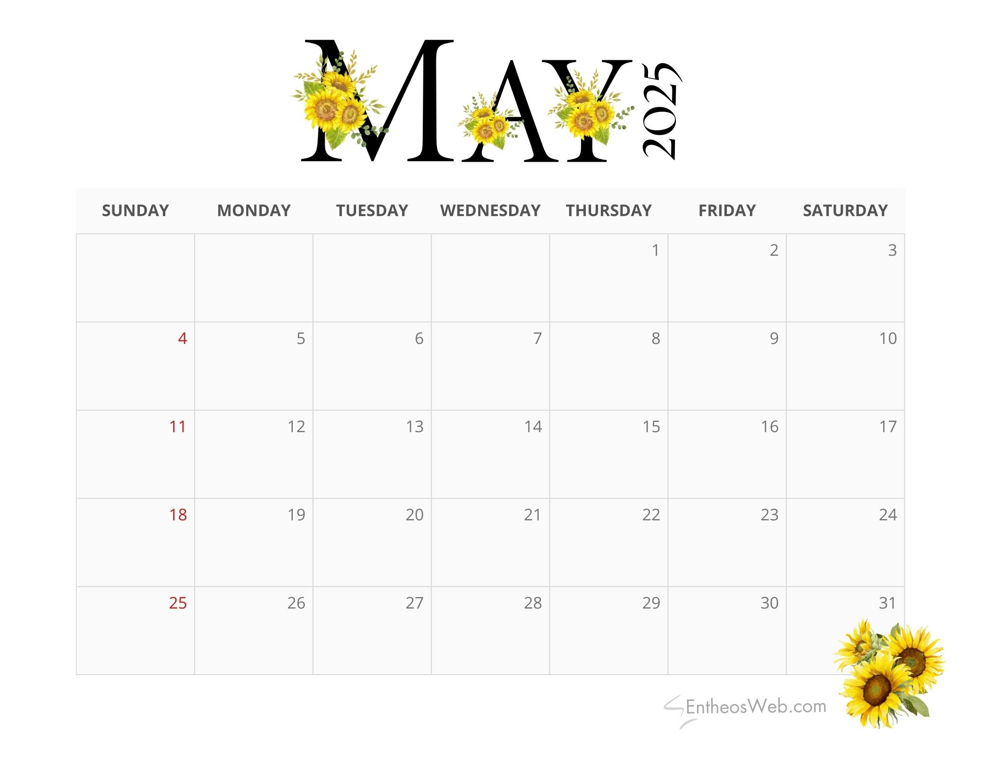 May 2025 Calendar Printables | Entheosweb inside May Printable Calendar 2025 Free