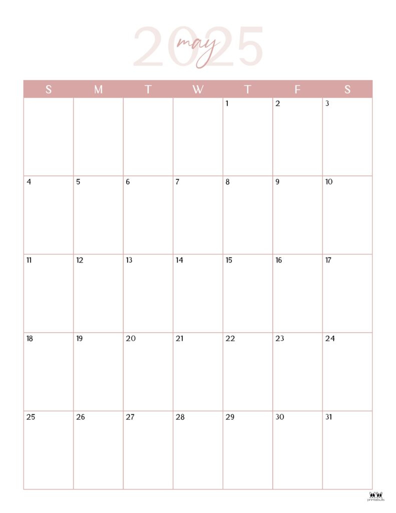 May 2025 Calendars - 107 Free Printables | Printabulls throughout Printable Calendar 2025 No Weekends