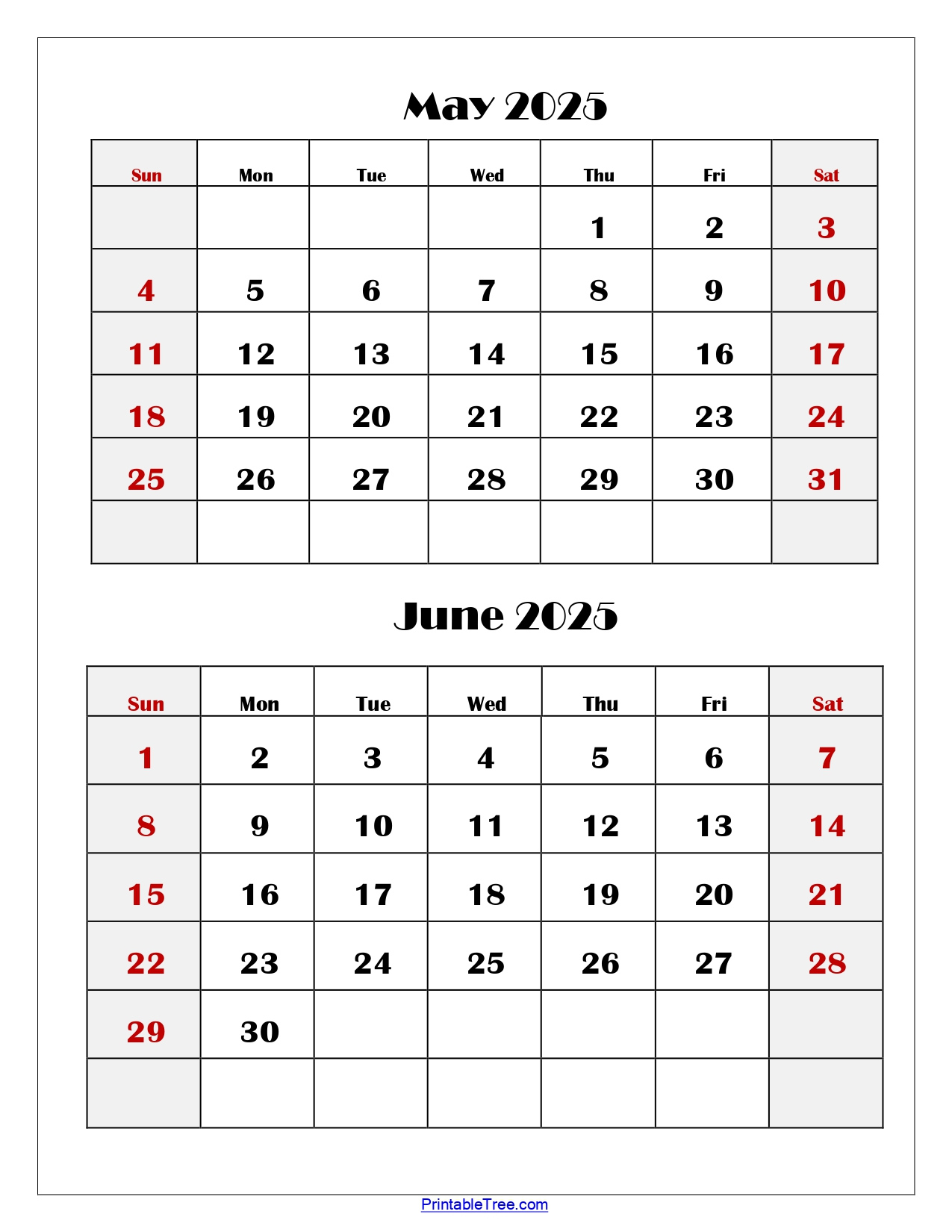 May And June 2025 Calendar Printable Pdf | Two Months Calendar for May And June 2025 Calendar Printable