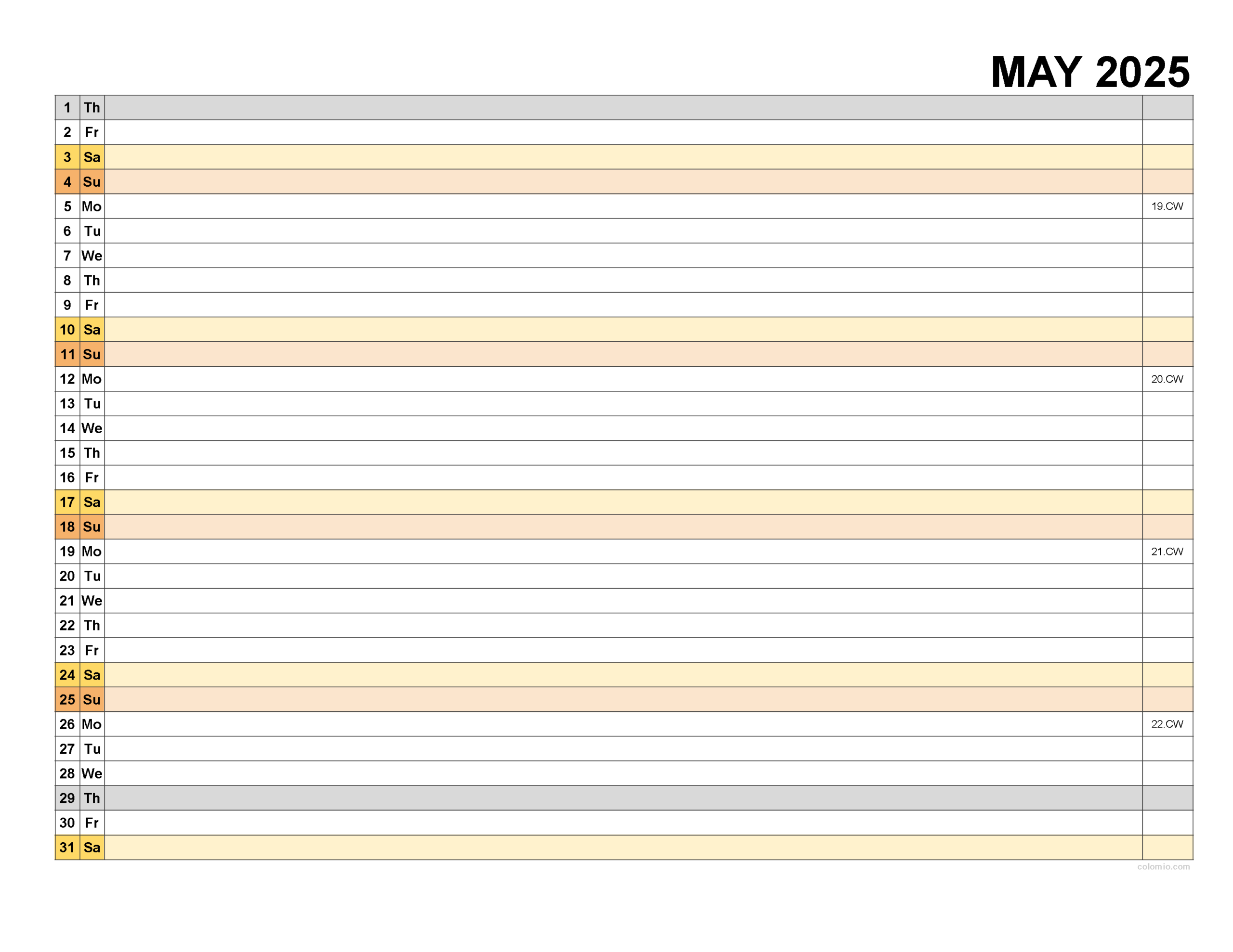May Calendar 2025 | Free Printable Pdf, Xls And Png with regard to May Printable Calendar 2025 with Lines