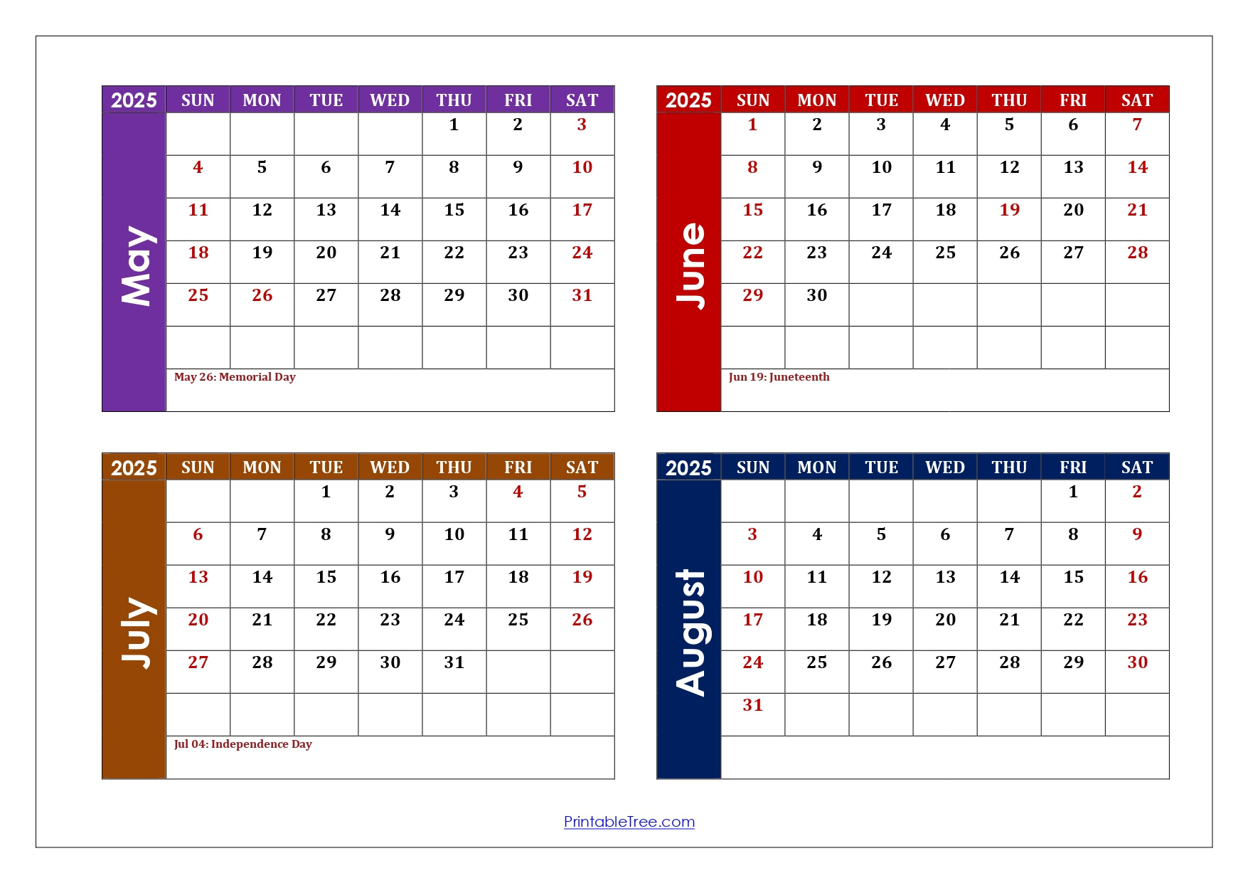 May To August 2025 Calendar Printable Pdf | Four Months Calendar within August 2025 May 2026 Calendar Printable