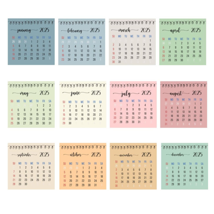 2025 Mini Calendar Printable