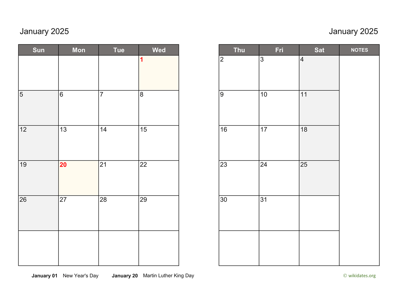 Monthly 2025 Calendar On Two Pages | Wikidates in Free Printable 2 Page Monthly Calendar 2025