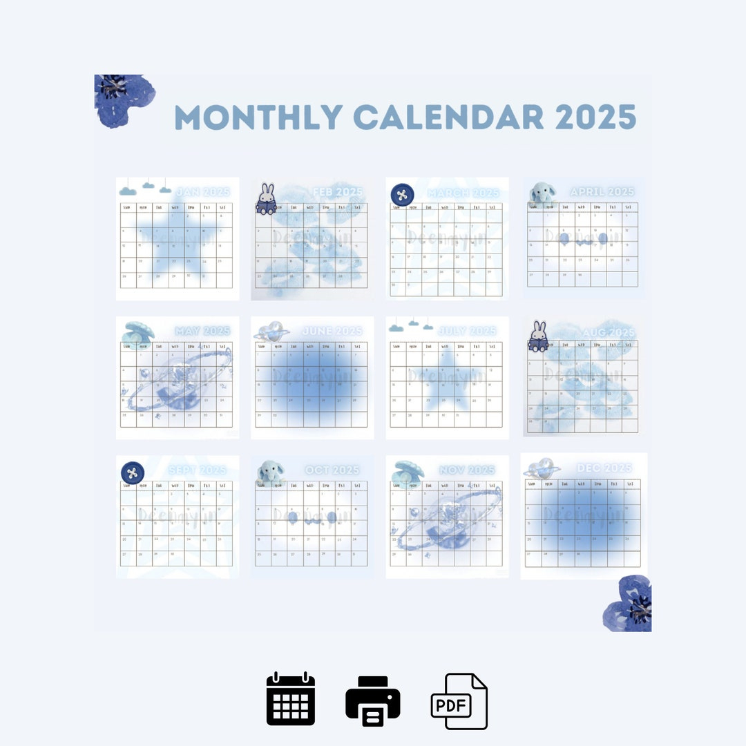 Monthly Calendar 2025 | Baby Blue | Printable Pdf | Digital regarding Printable Calendar 2025 5X7