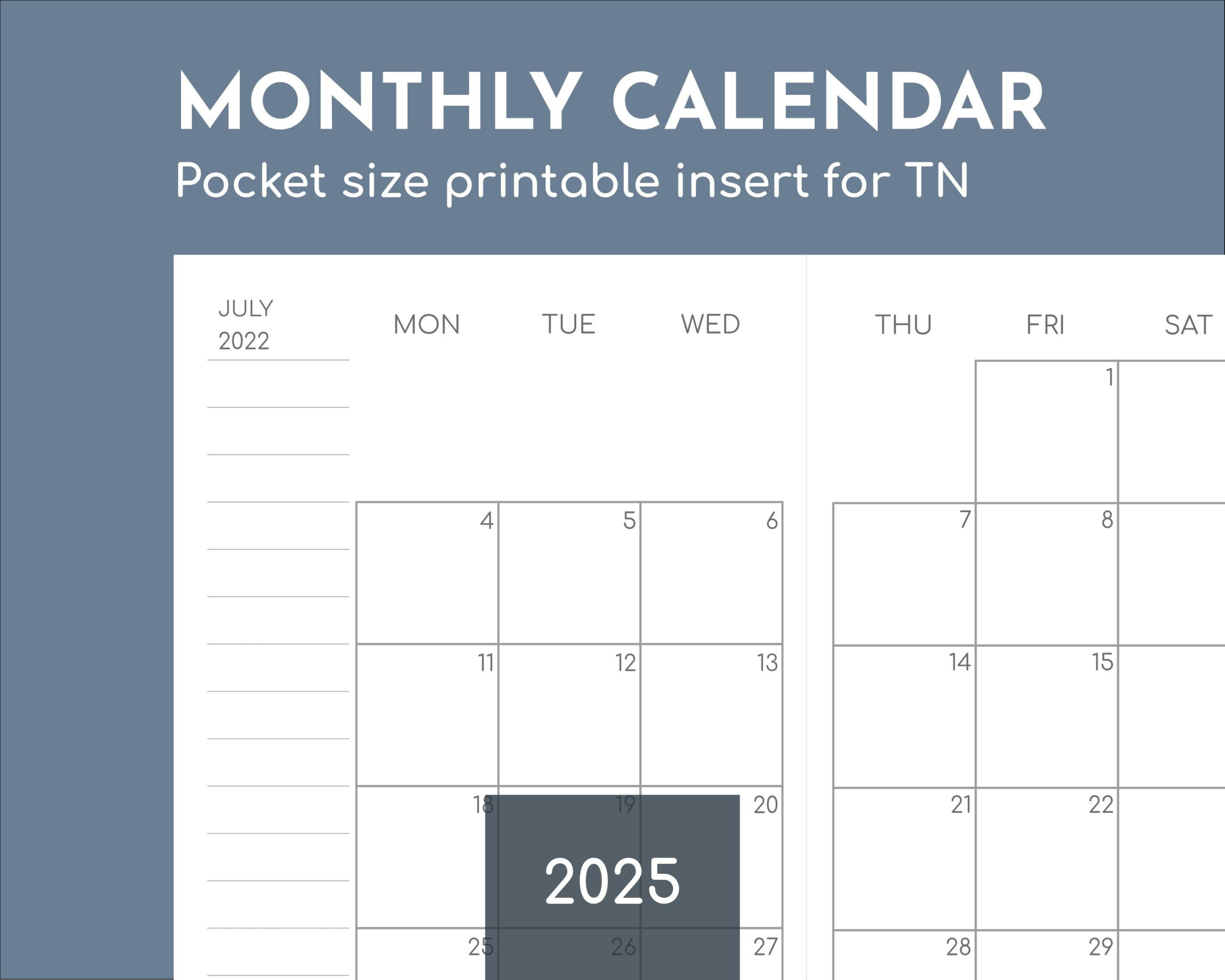 Monthly Pocket Calendar 2025 Printable Travelers Insert, 3.5X5.5In intended for 2025 Pocket Calendar Printable