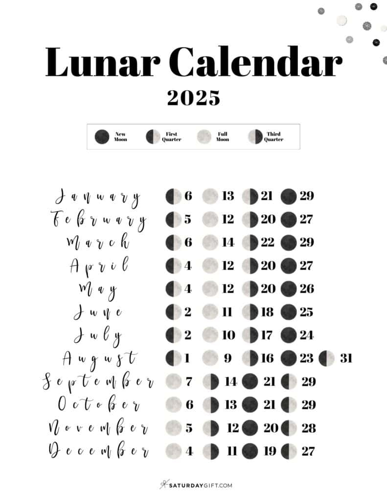 Moon Phase Calendar - 12 Cute &amp;amp; Free Printable 2025 Lunar Calendars with Free Printable Lunar Calendar 2025