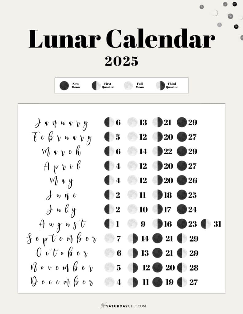 Moon Phase Calendar - 12 Cute &amp;amp; Free Printable 2025 Lunar Calendars with regard to 2025 Moon Phase Calendar Printable