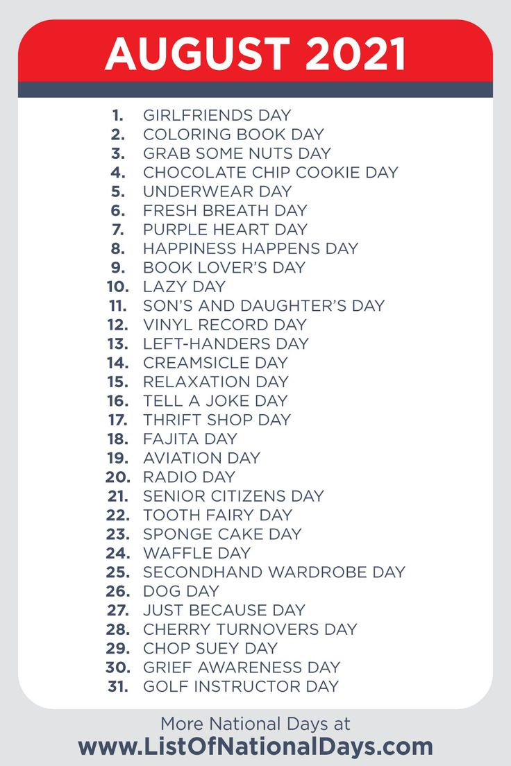 National Days In August 2021 with regard to National Day Calendar August