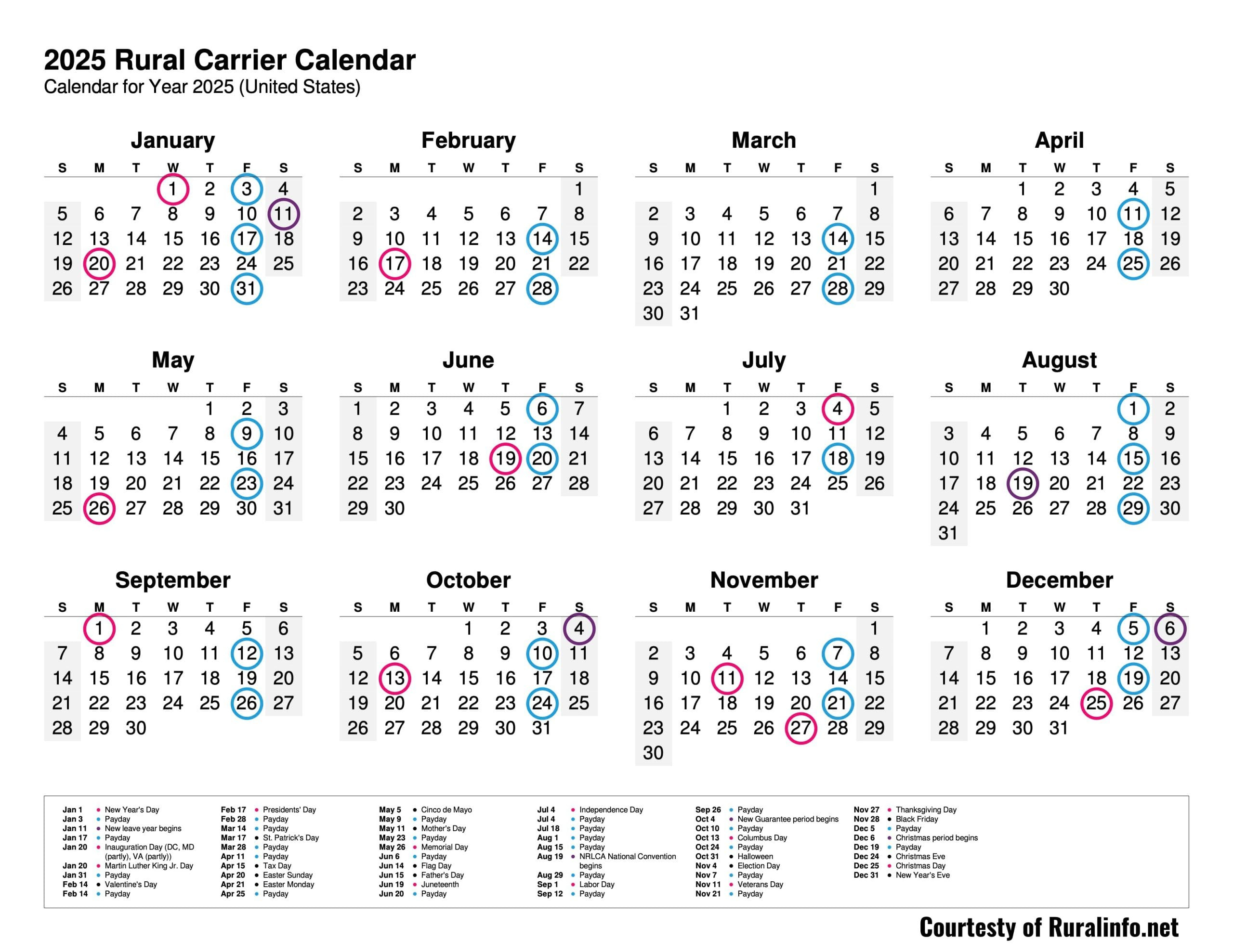 New Printable 2025 Rural Carrier Calendar | Ruralinfo with regard to Postal Calendar 2025 Printable