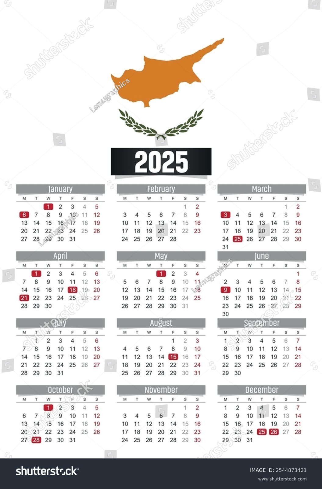 New Year 2025 Calendar Cyprus Flag Stock Vector (Royalty Free with Printable Calendar 2025 Cyprus