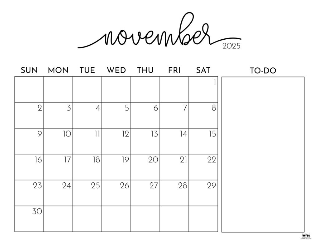 November 2025 Calendars - 107 Free Printables | Printabulls within Nov 2025 Calendar Printable Free