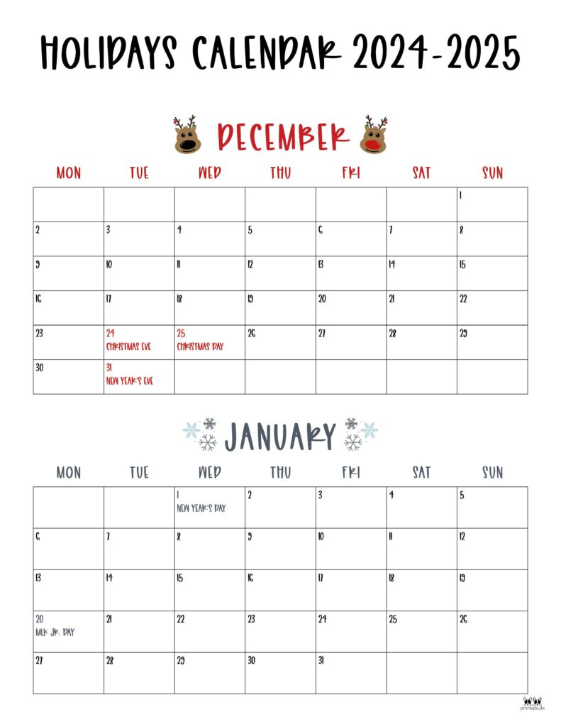 November December 2024 Calendars - 28 Printables | Printabulls for Printable Calendar Dec 2024 Jan 2025